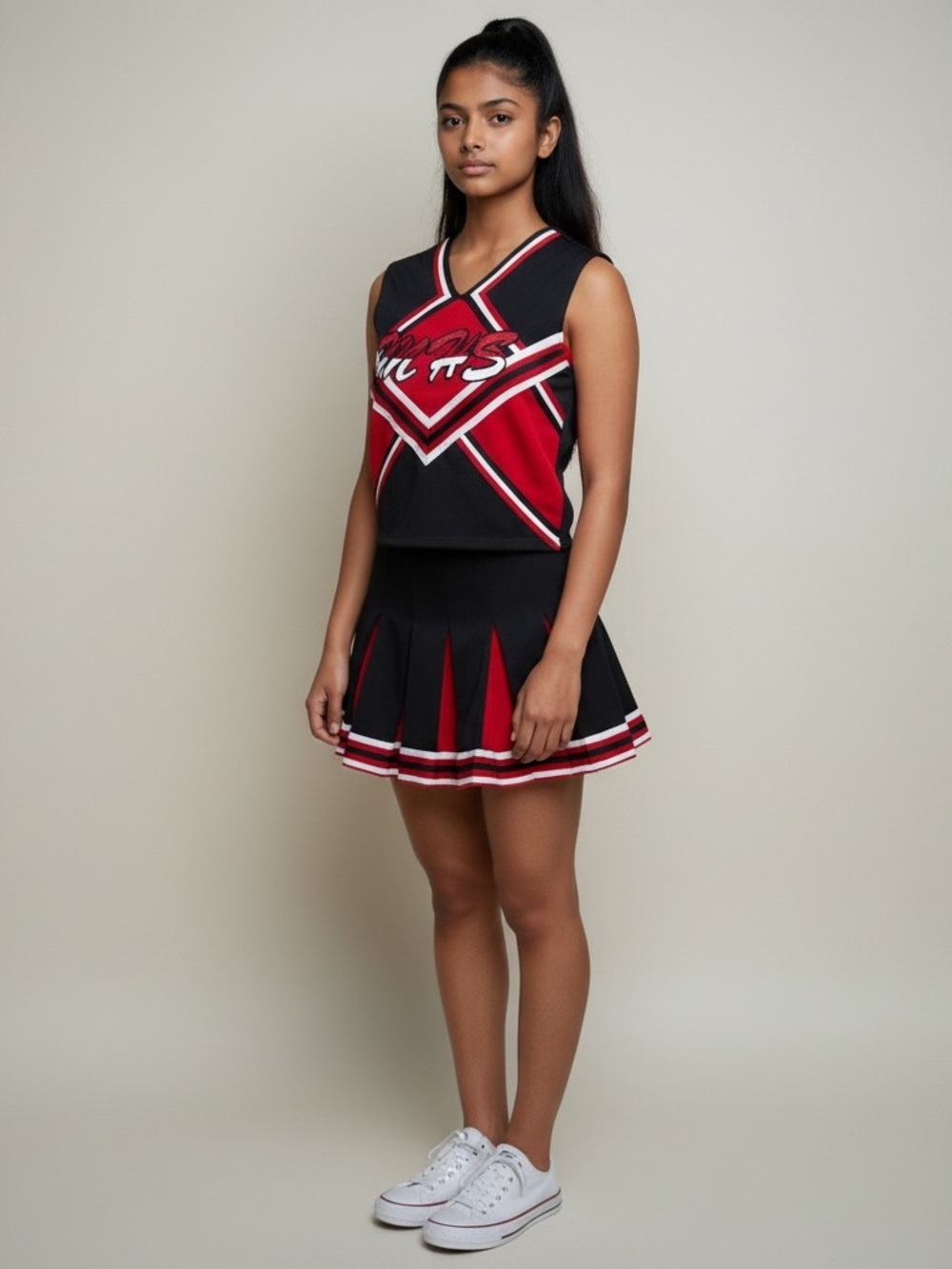 Red and Black Graphic Sleeveless Cheer Top